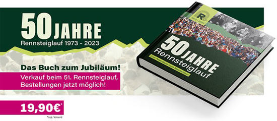 Bild: Buch 50 Jahre Rennsteiglauf / Link: PDF-Bestellformular